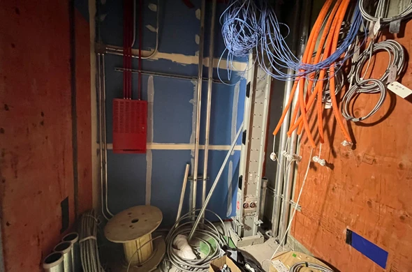 Efficient low-voltage wiring for modern office setups, ensuring productivity and connectivity.